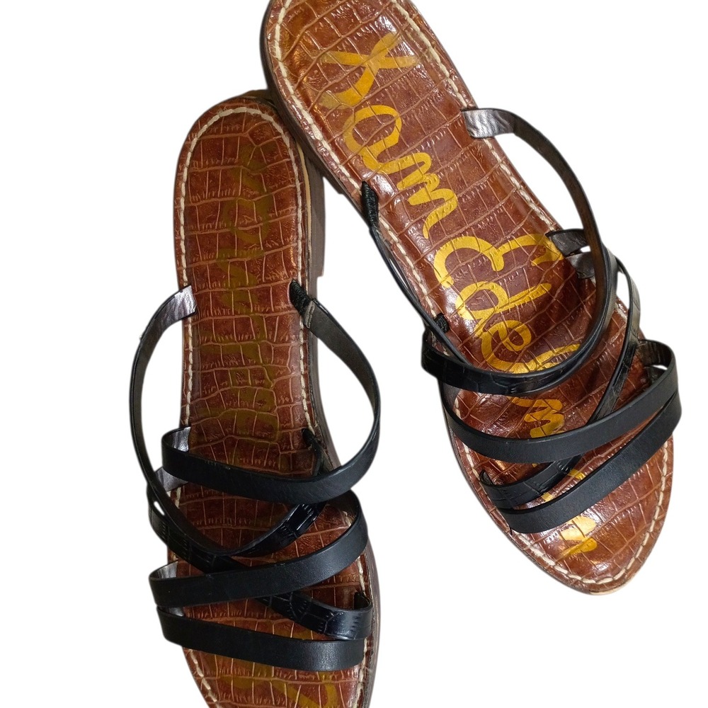 Sam Edelman Womens Black Croc Embossed Strappy Flat Slide Sandals Size 10